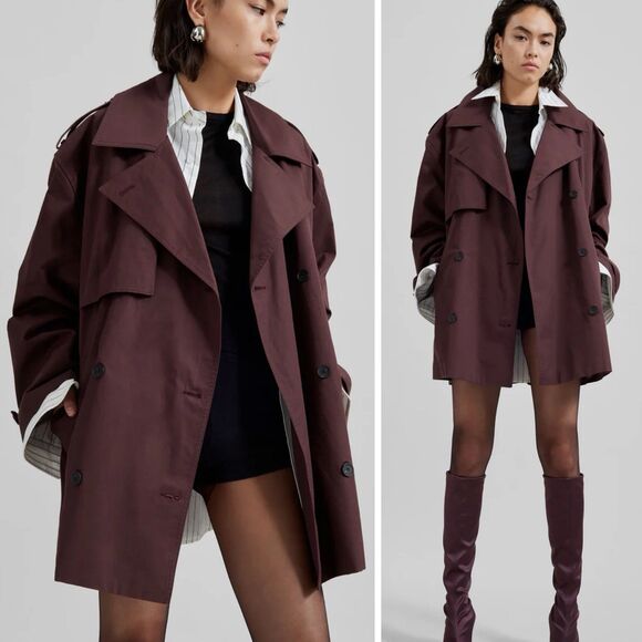 The Frankie Shop Jackets & Blazers - The Frankie Shop Lisburn Short Trench Coat Belted in Burgundy One Size O/S